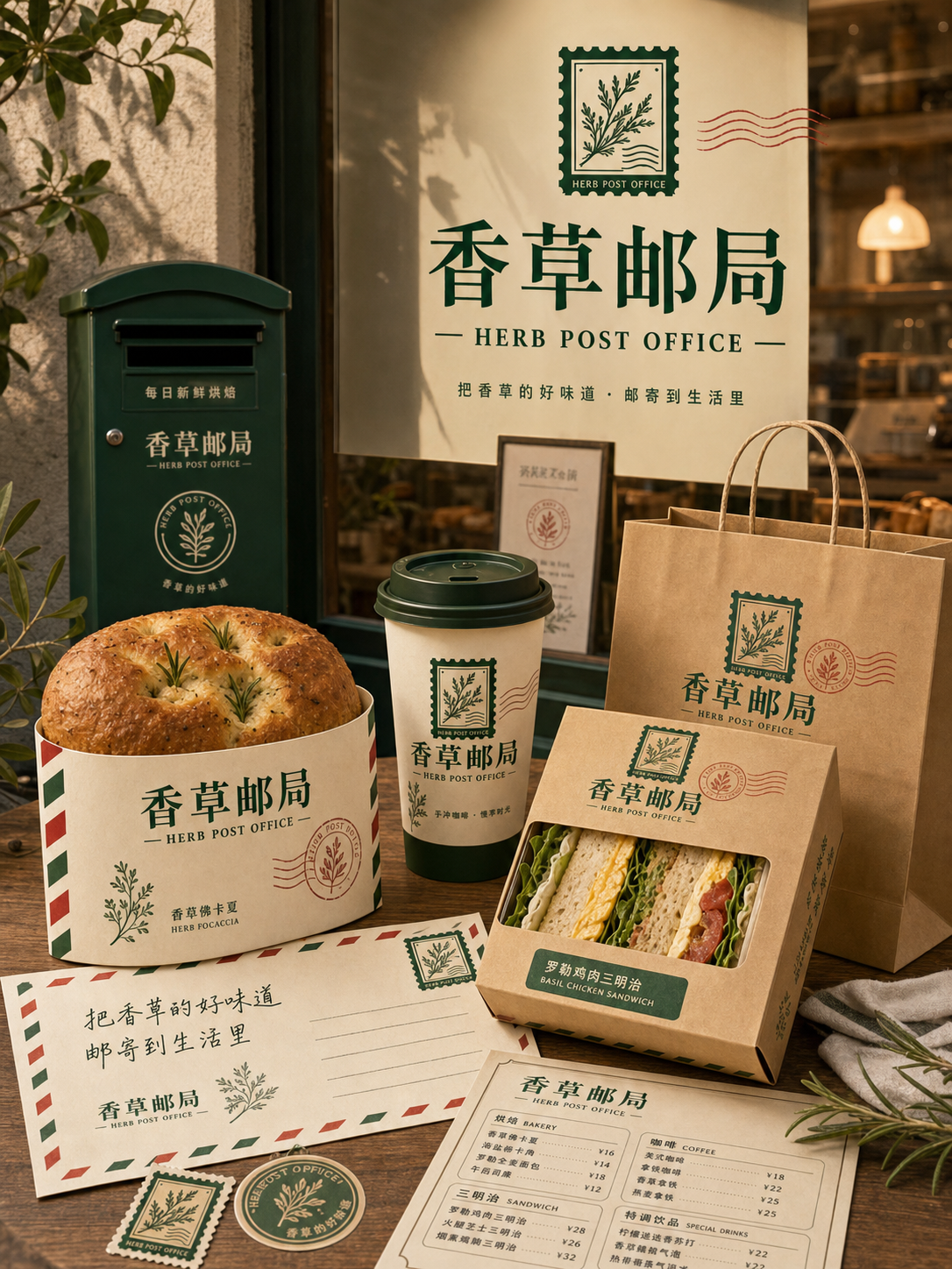 香草邮局香草绿邮政风小红书品牌封面