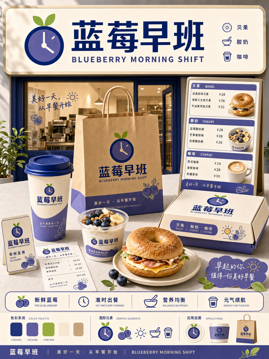 蓝莓早班蓝紫晨间早餐风小红书品牌封面