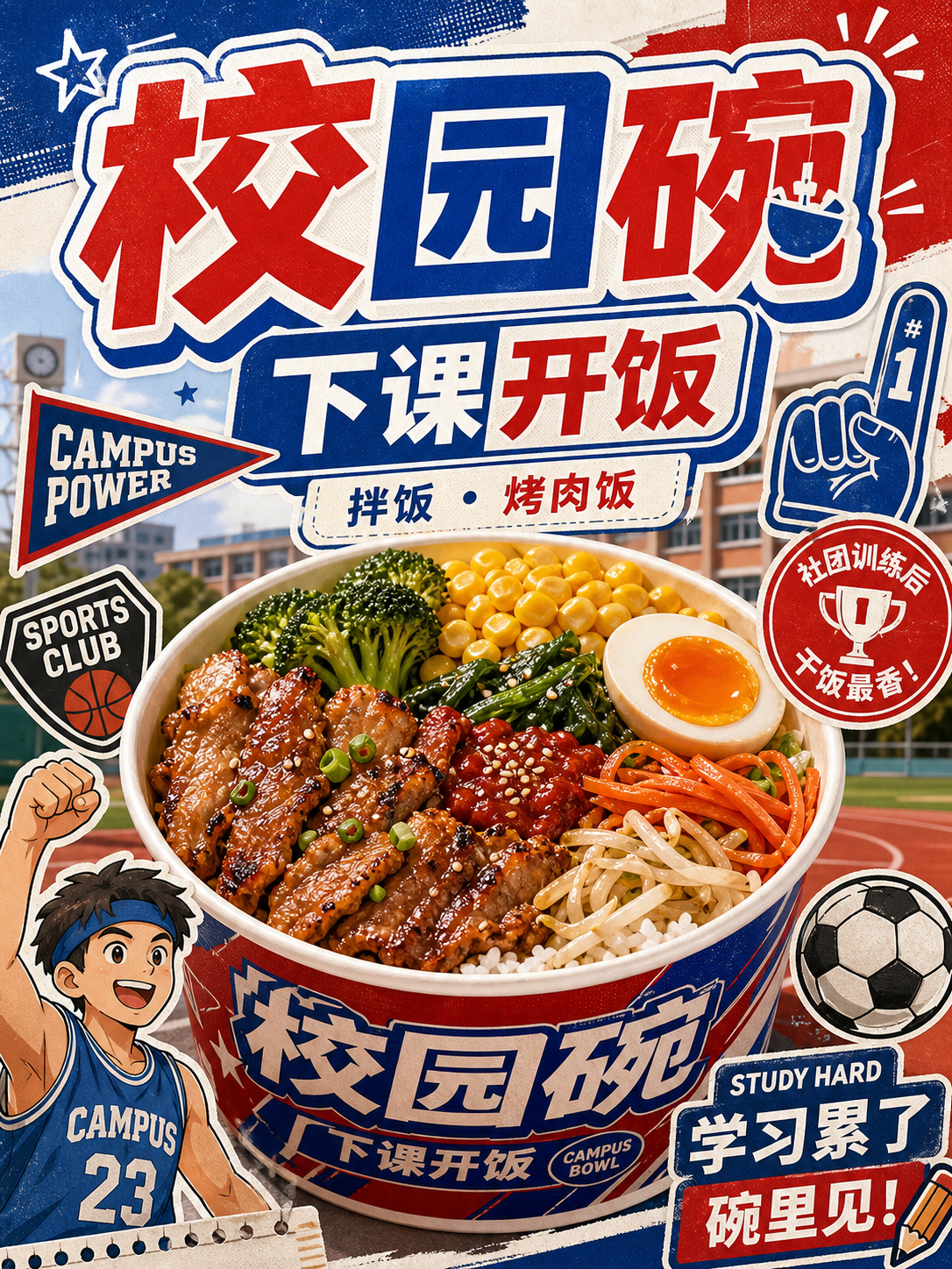 校园碗校园运动社团红蓝风小红书品牌封面
