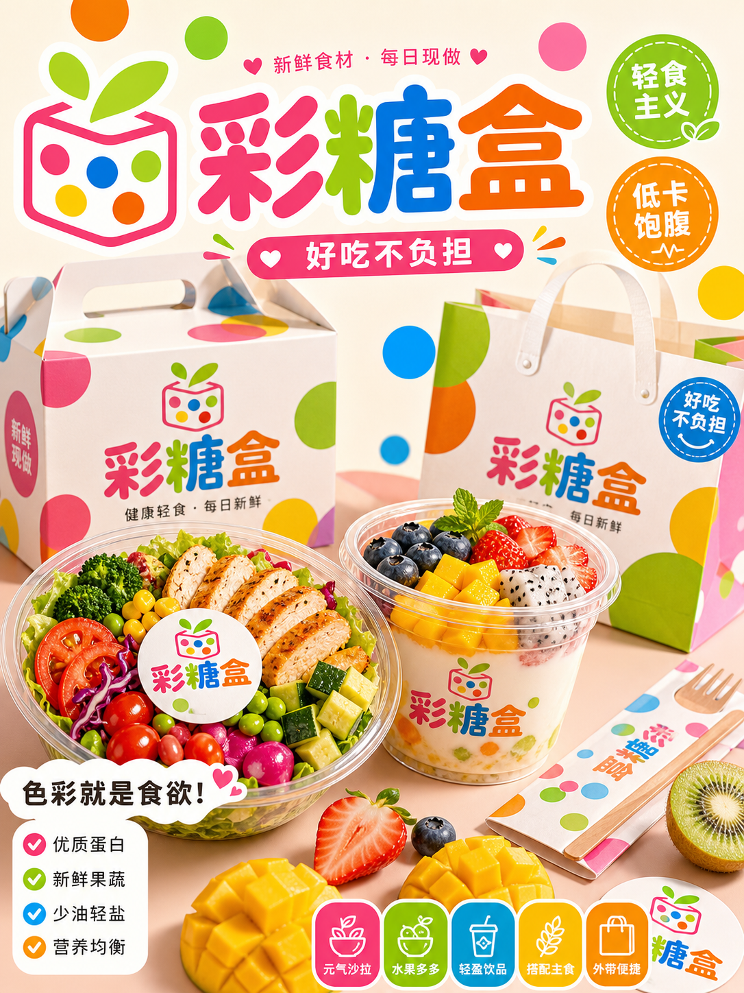 彩糖盒糖果色健康盒风小红书品牌封面