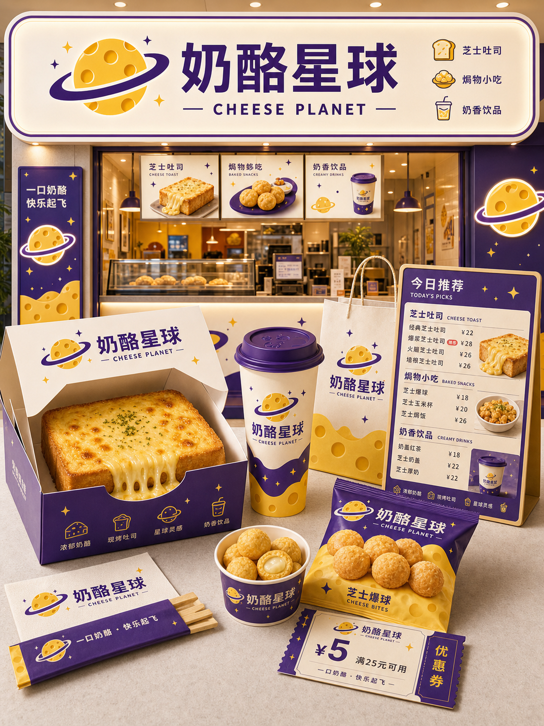 奶酪星球奶酪黄紫星球风小红书品牌封面