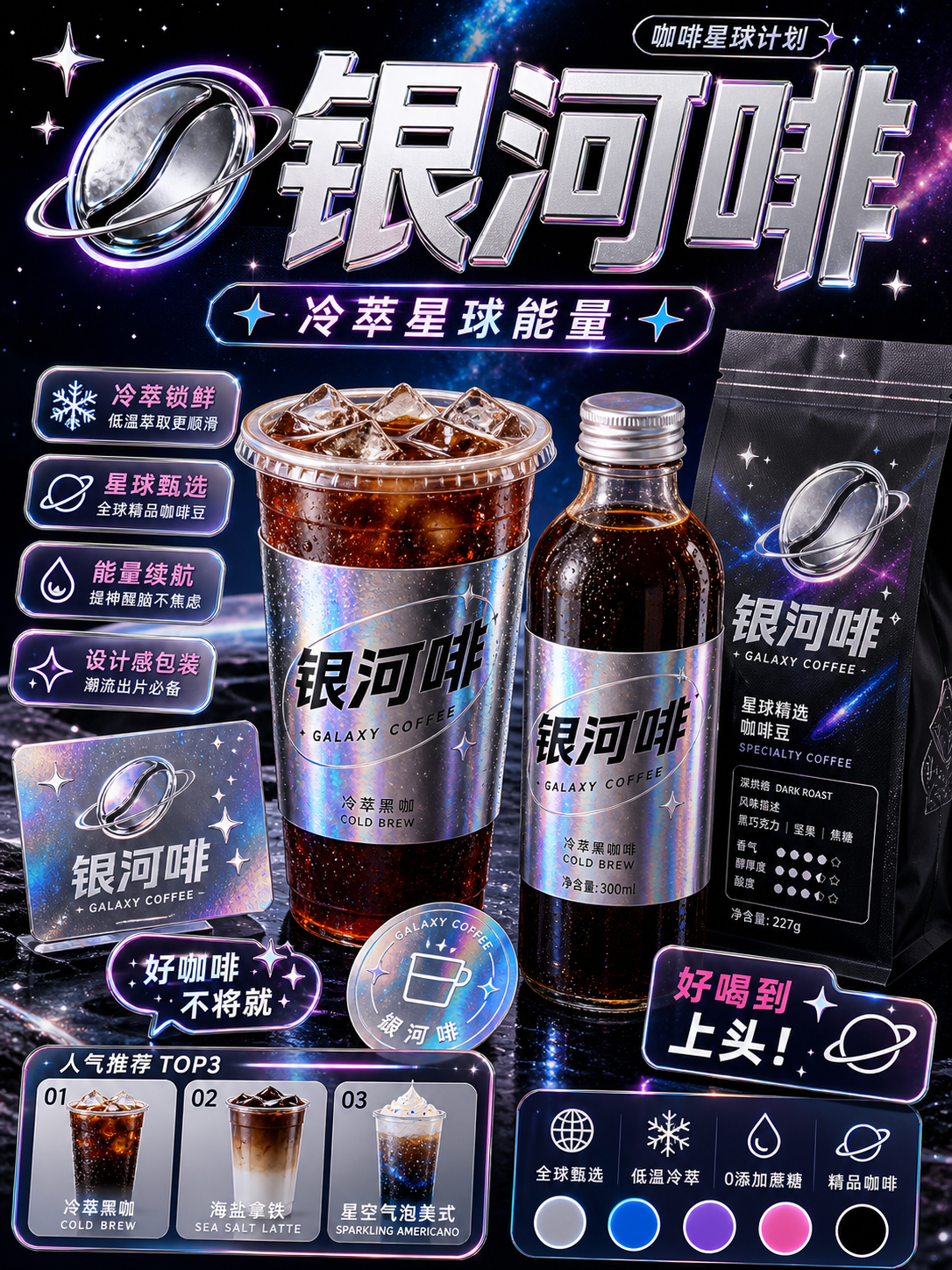 银河啡银铬星际咖啡风小红书品牌封面
