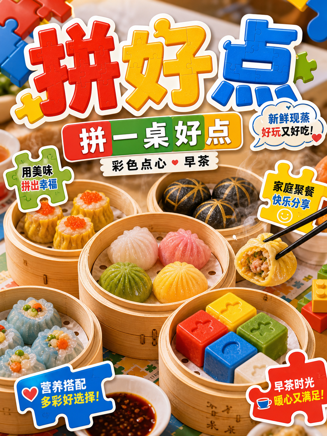 拼好点拼图彩块点心风小红书品牌封面
