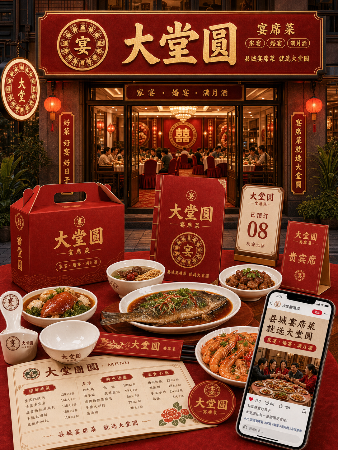 大堂圆红金礼堂宴席风小红书品牌封面