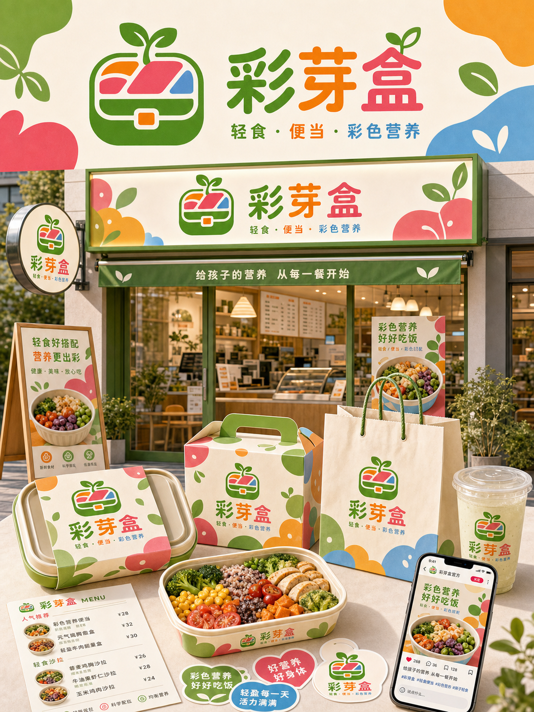 彩芽盒彩色营养拼贴风小红书品牌封面