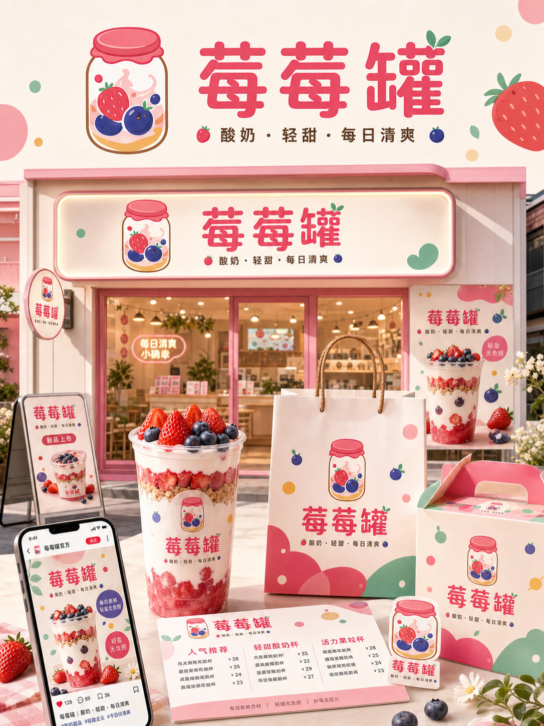 莓莓罐莓果奶罐治愈风小红书品牌封面