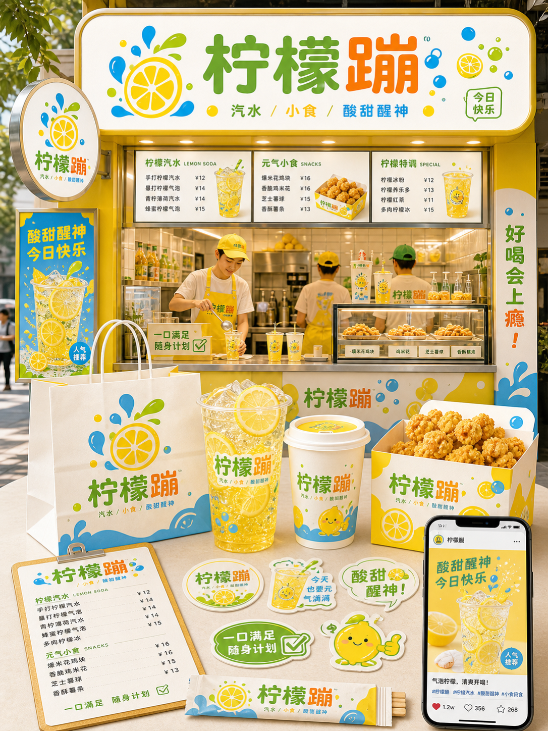 柠檬蹦柠檬汽泡跳色风小红书品牌封面