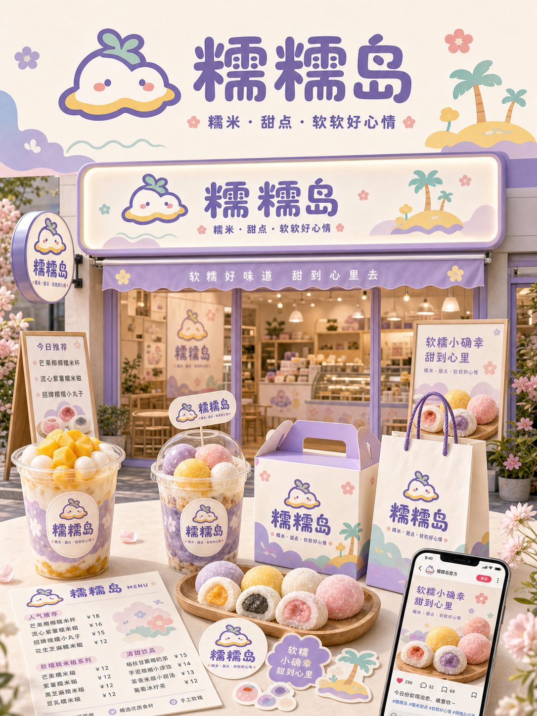 糯糯岛软糯海岛粉彩风小红书品牌封面