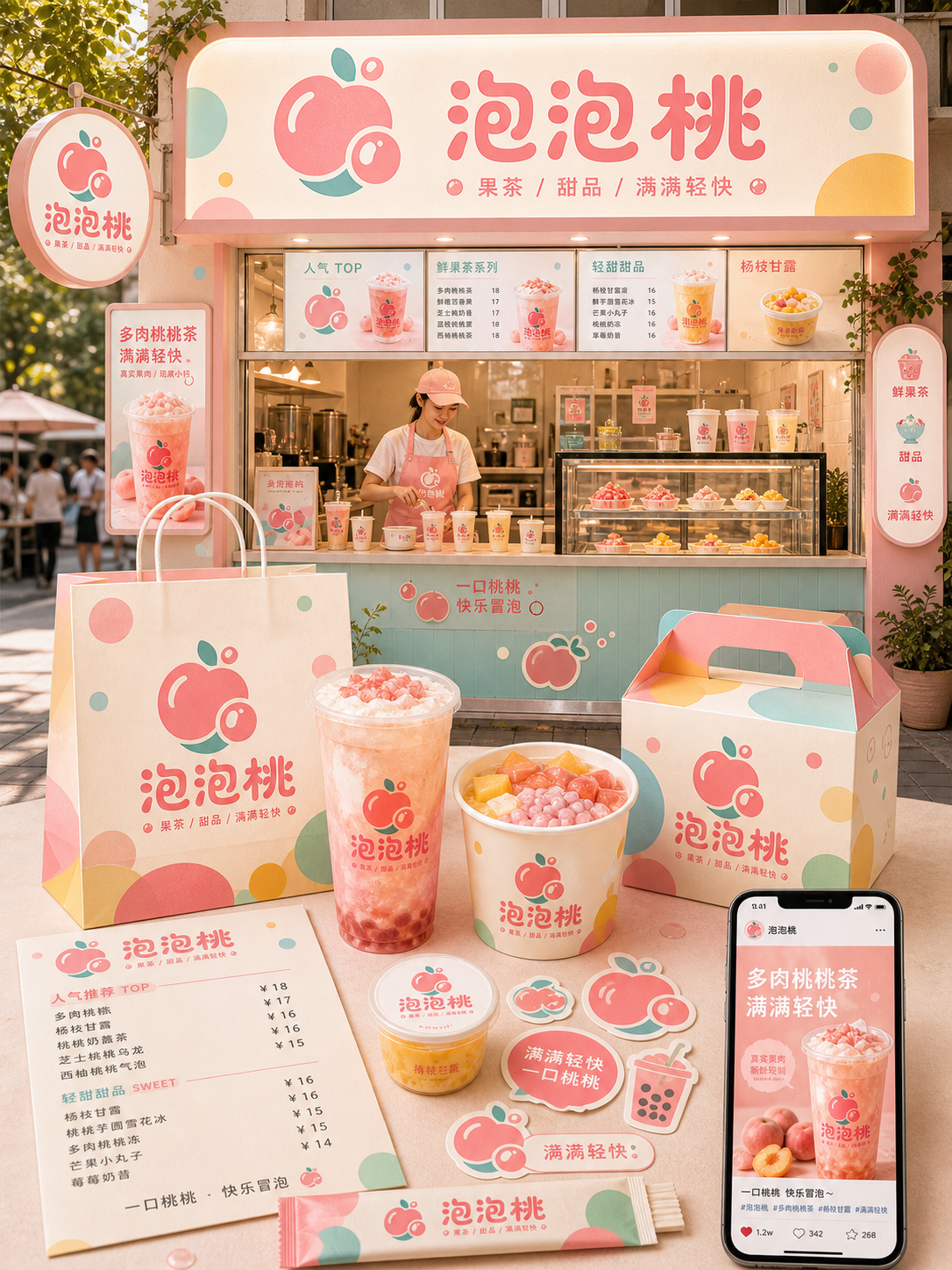 泡泡桃桃子泡泡糖果风小红书品牌封面