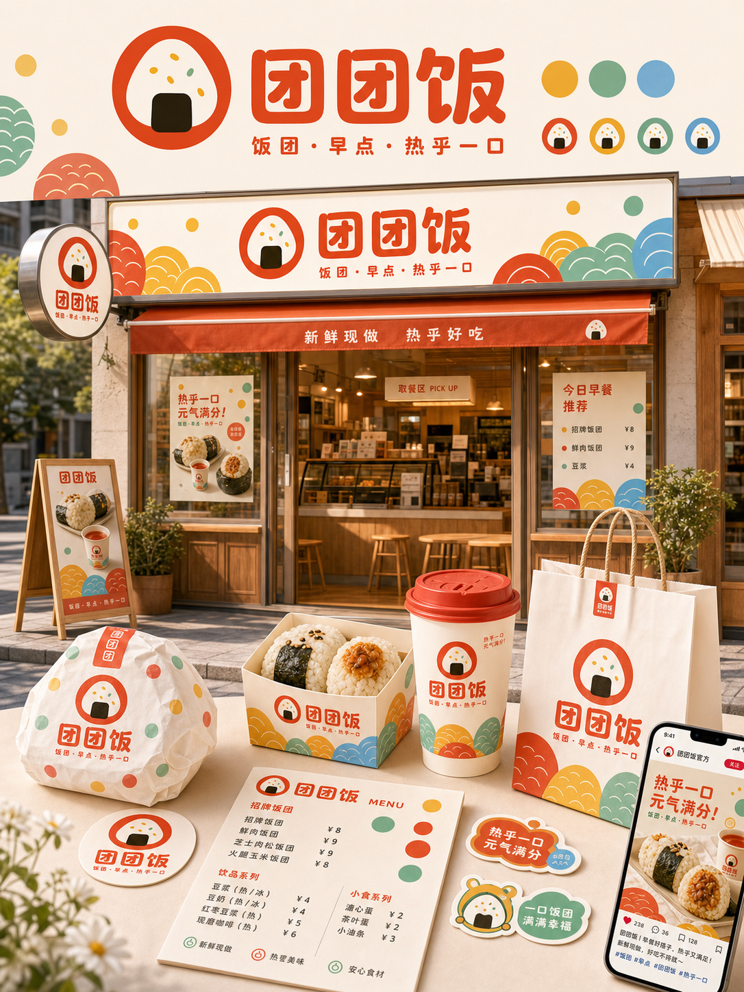 团团饭圆形早点插画风小红书品牌封面