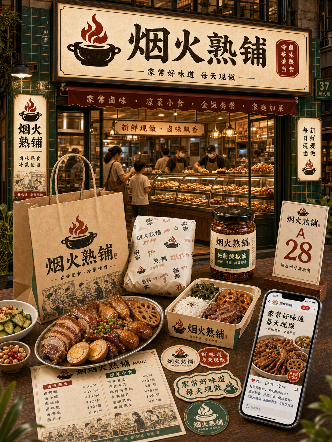 烟火熟铺社区熟食烟火风小红书品牌封面