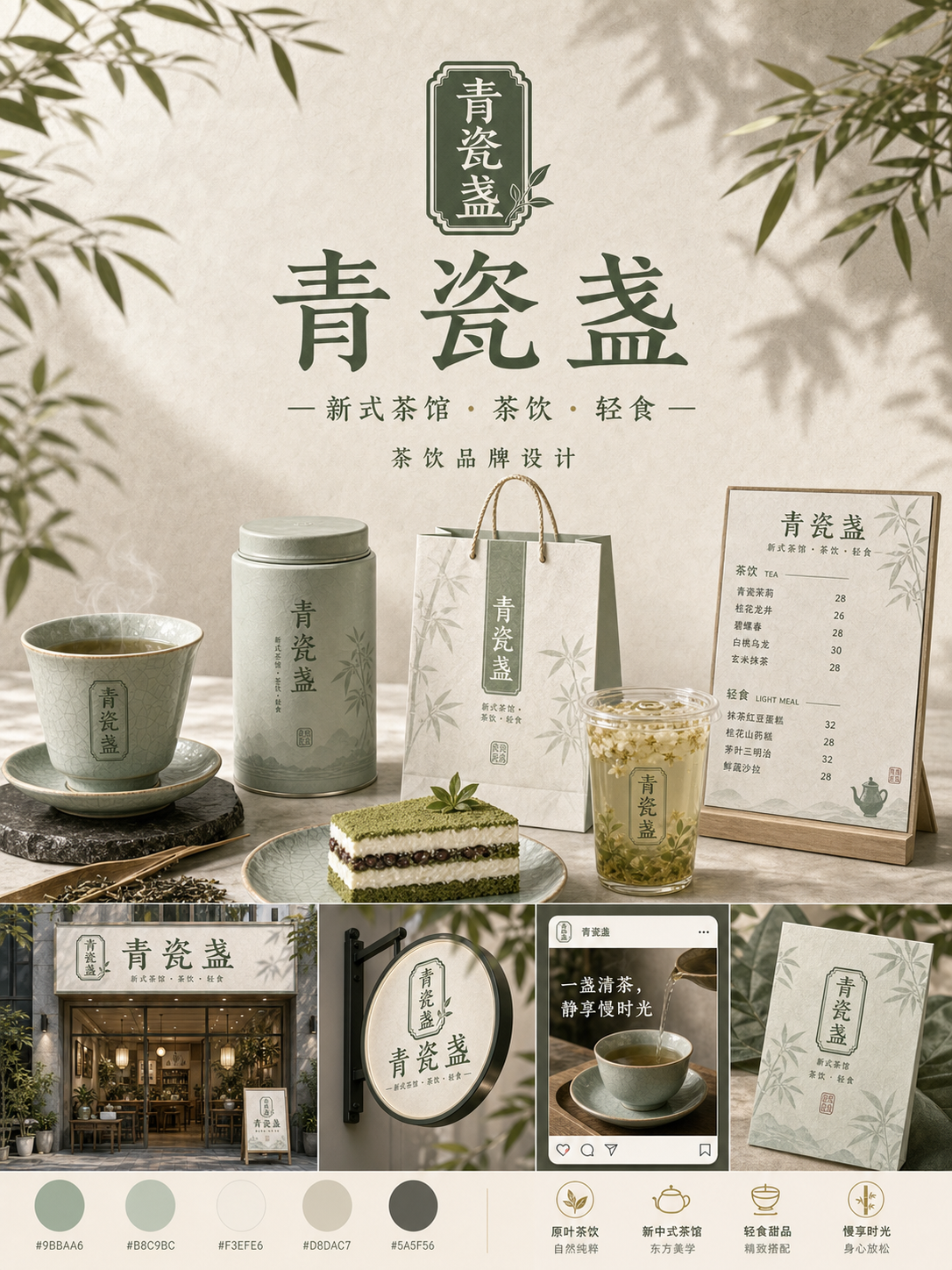 青瓷盏新中式茶馆风小红书品牌封面