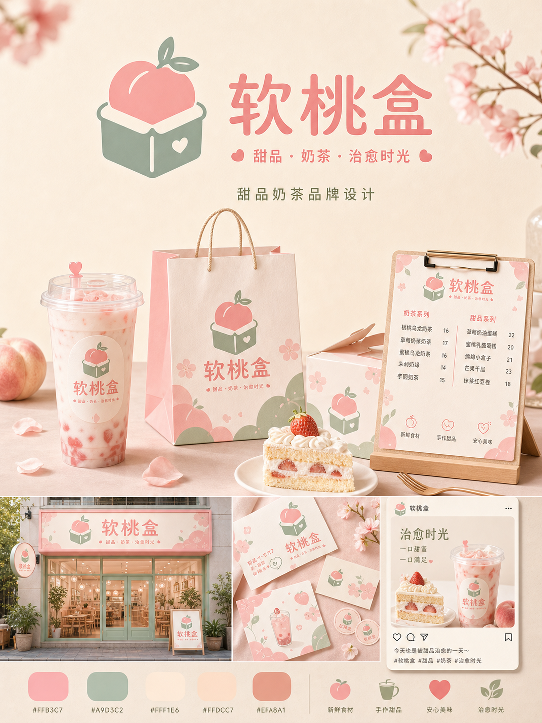 软桃盒粉彩治愈风小红书品牌封面