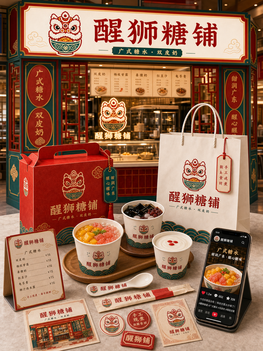 醒狮糖铺朱砂醒狮岭南风小红书品牌封面