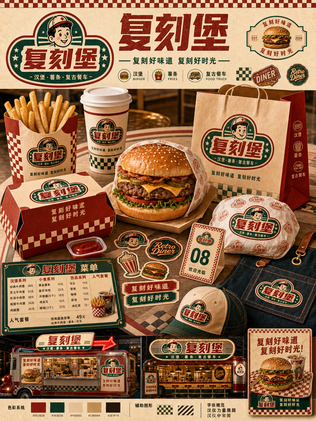 复刻堡复古 diner 风小红书品牌封面