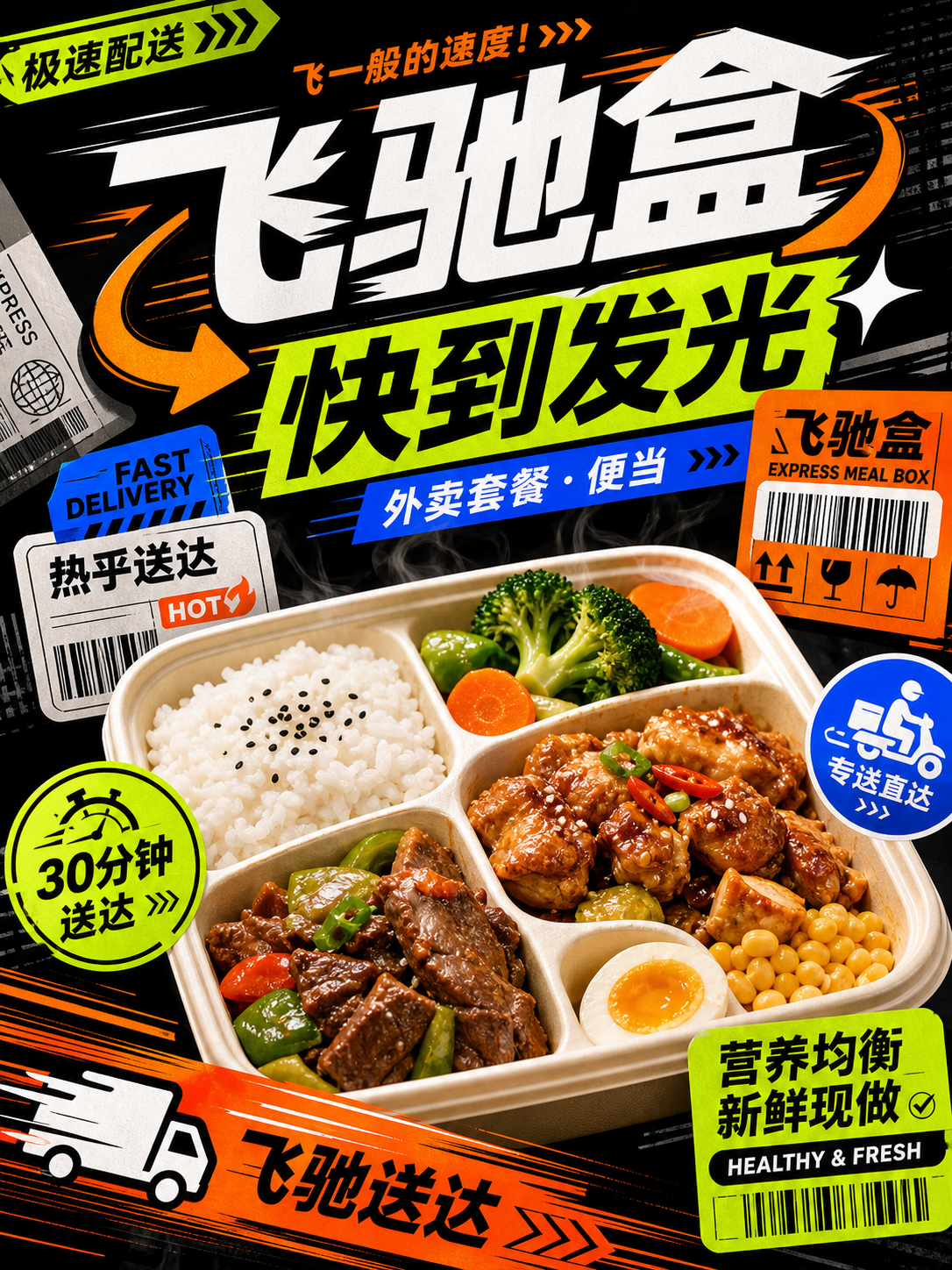 飞驰盒未来快递标签荧光风小红书品牌封面