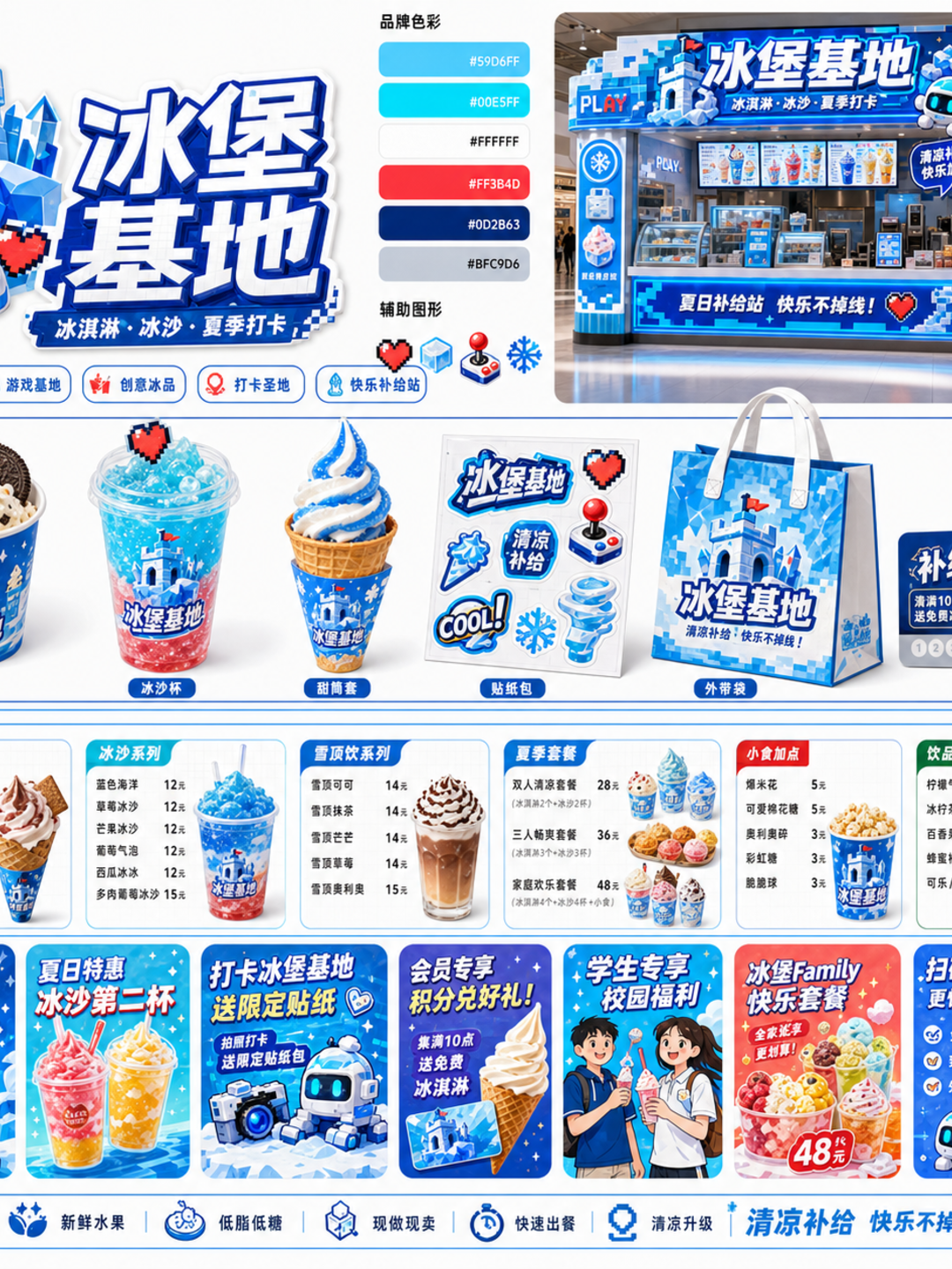冰堡基地游戏基地蓝白冰品风小红书品牌封面