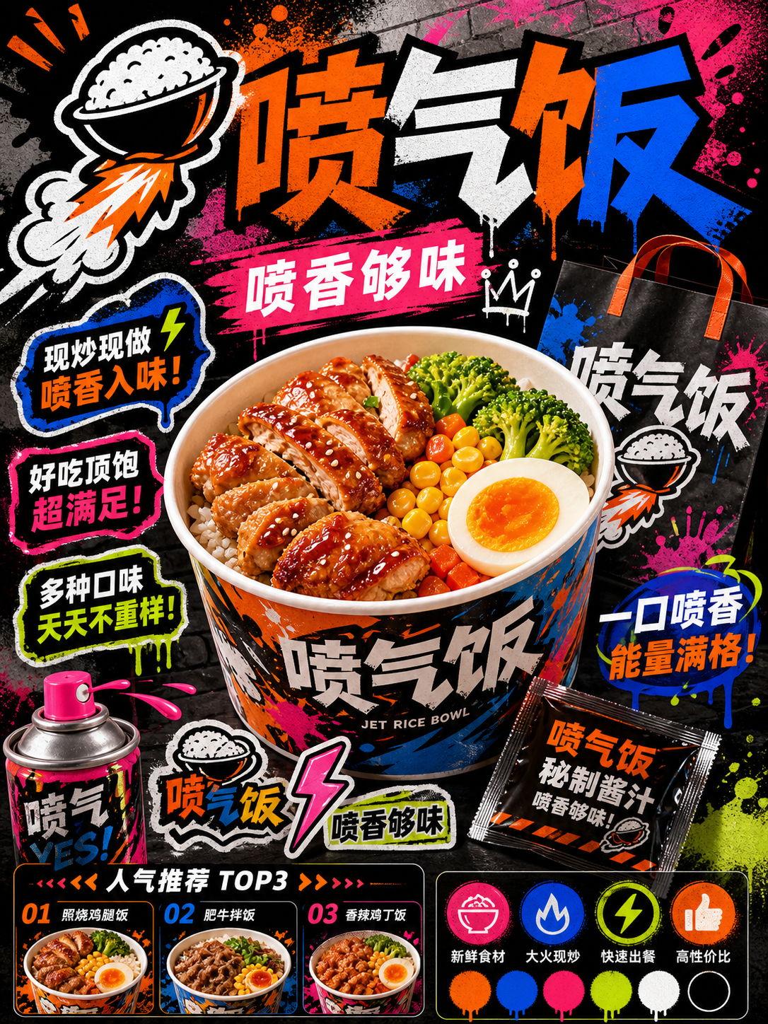 喷气饭涂鸦喷漆快餐风小红书品牌封面