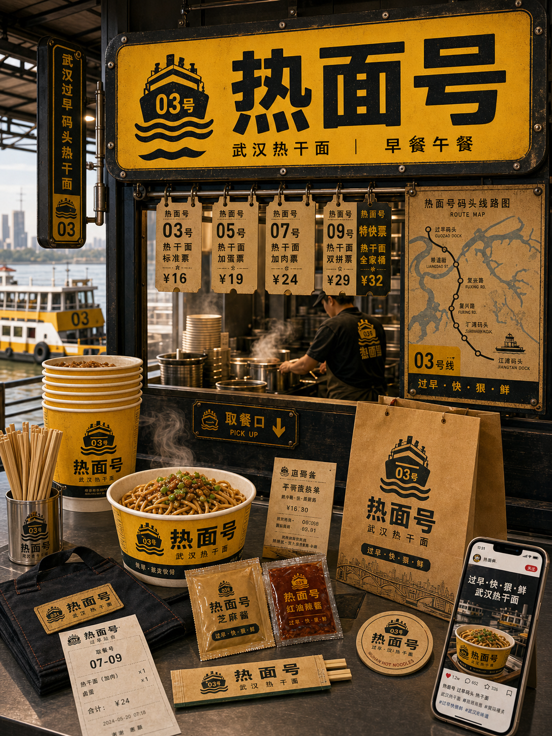 热面号城市码头黄黑风小红书品牌封面
