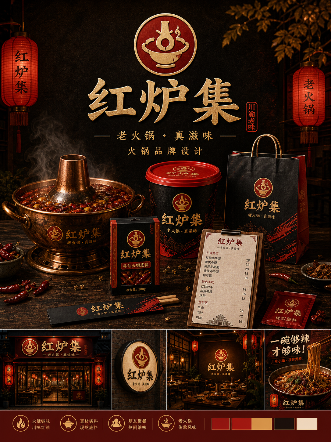 红炉集传统宴席风小红书品牌封面
