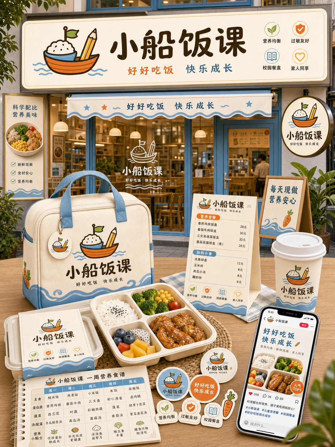 小船饭课儿童营养课堂风小红书品牌封面