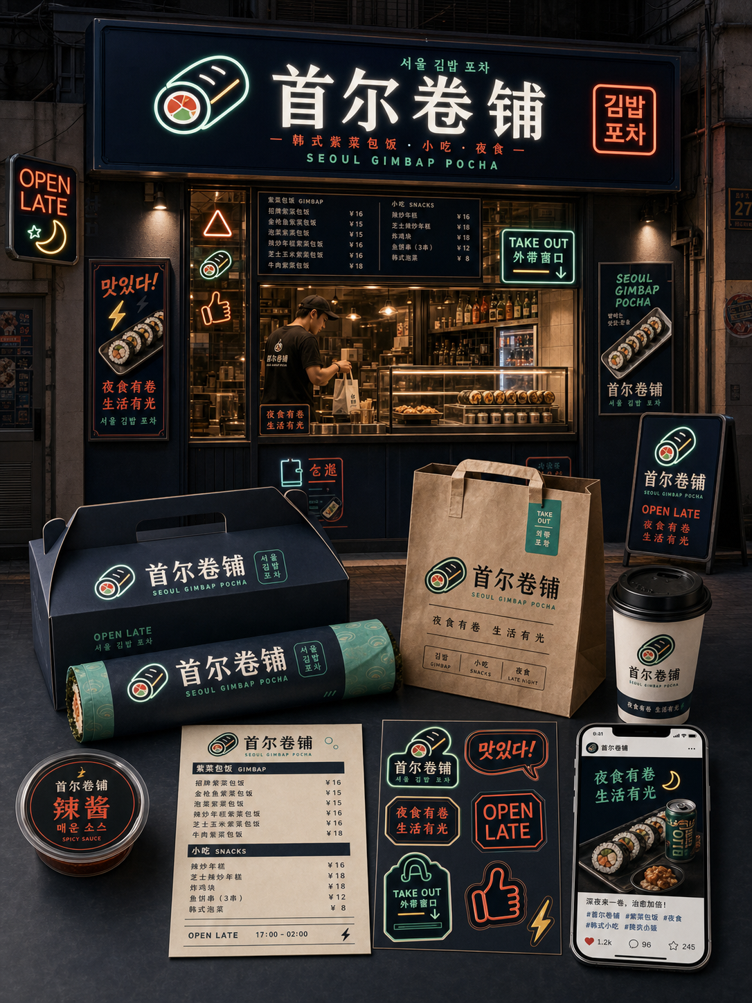首尔卷铺韩系夜食霓虹风小红书品牌封面
