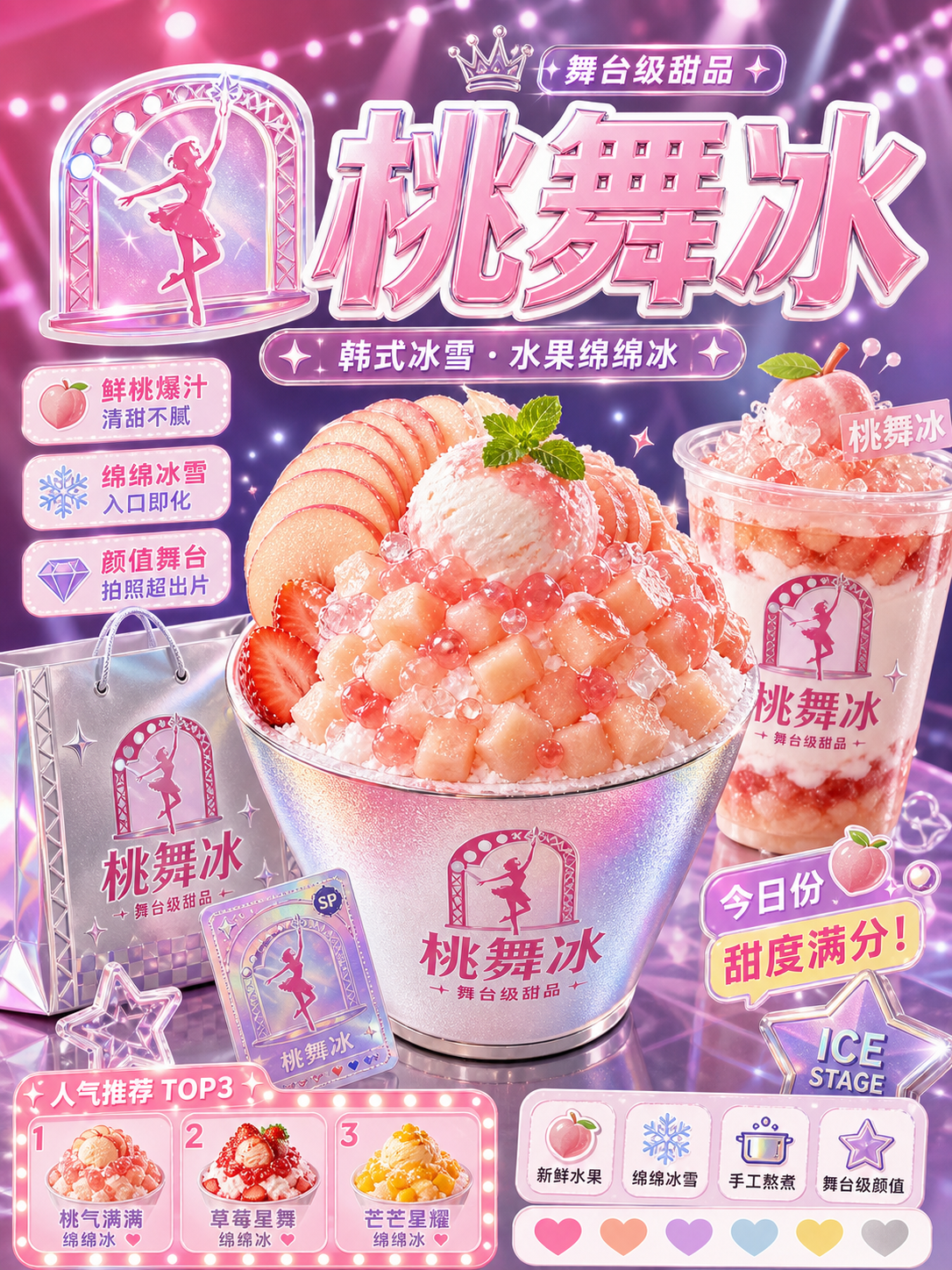 桃舞冰K-pop 粉银舞台冰品风小红书品牌封面
