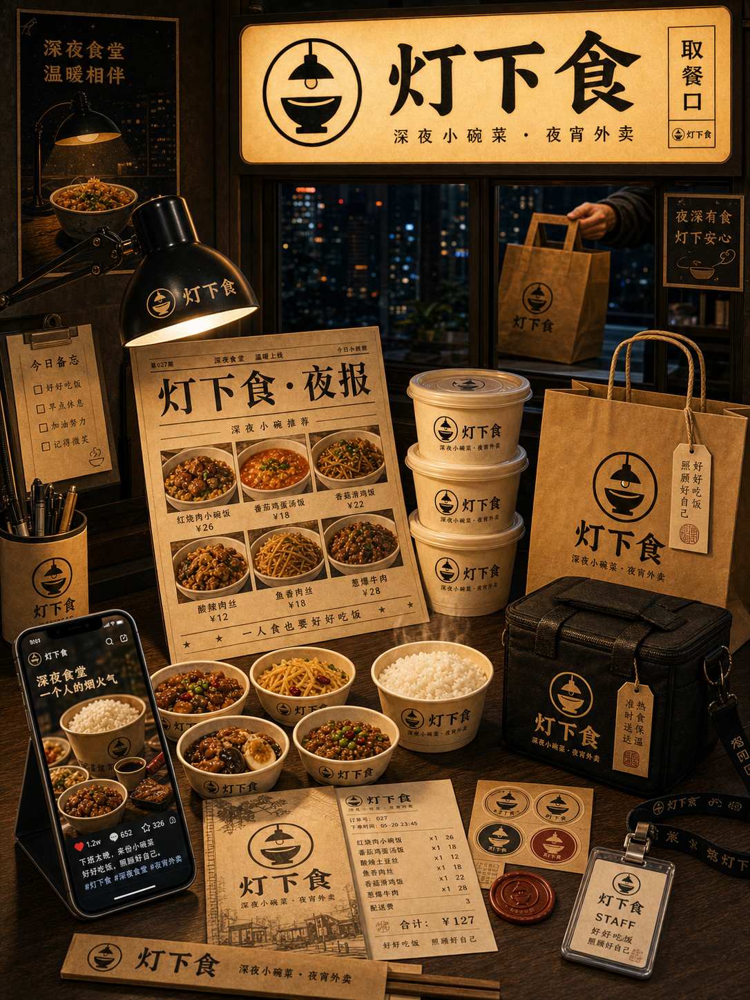 灯下食深夜报刊灯影风小红书品牌封面