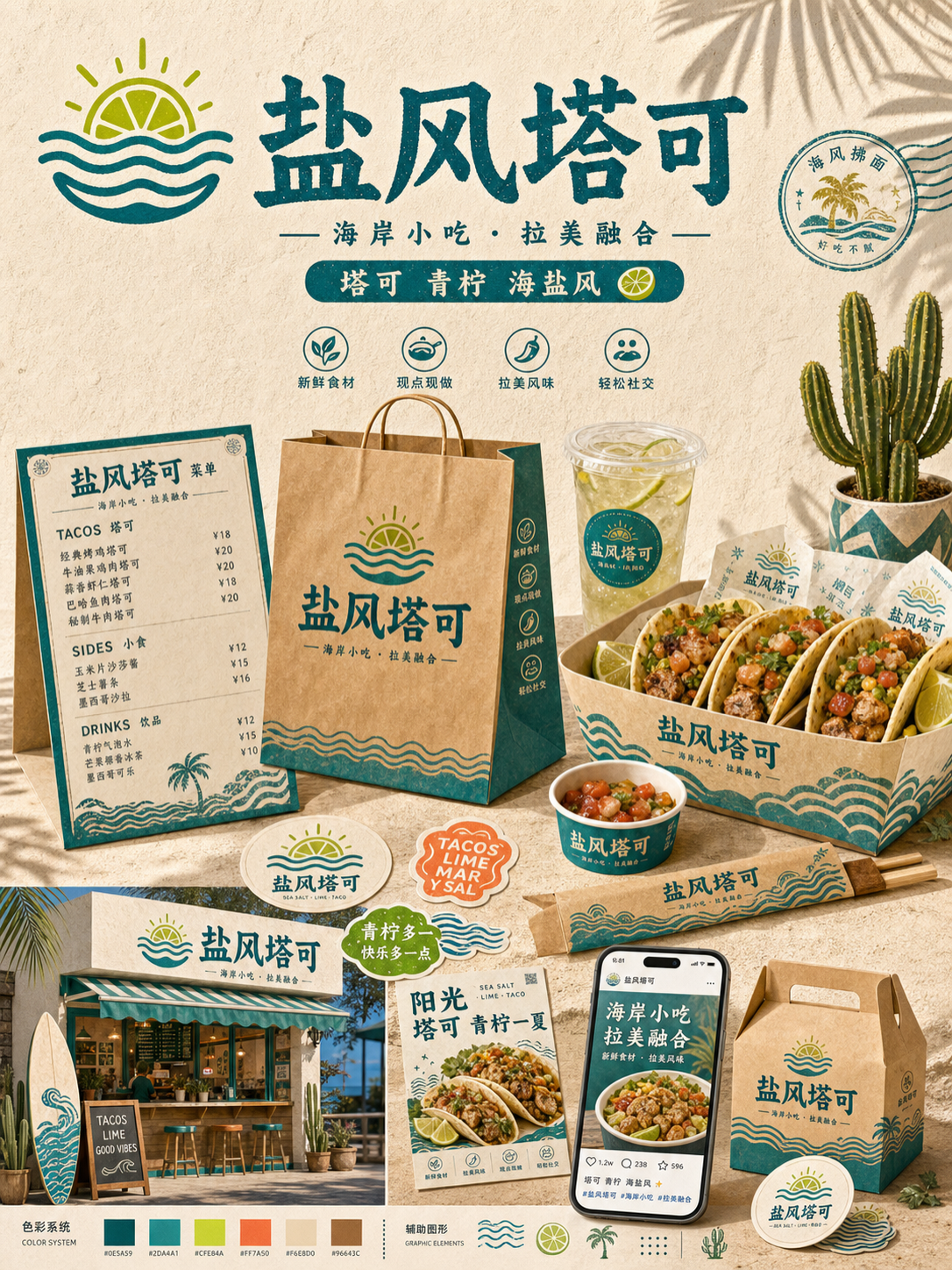 盐风塔可海岸拉美风小红书品牌封面