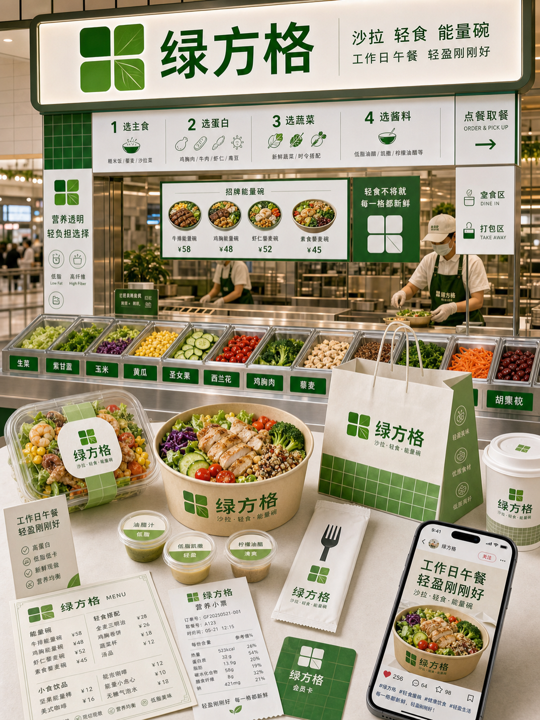 绿方格模块化网格健康风小红书品牌封面