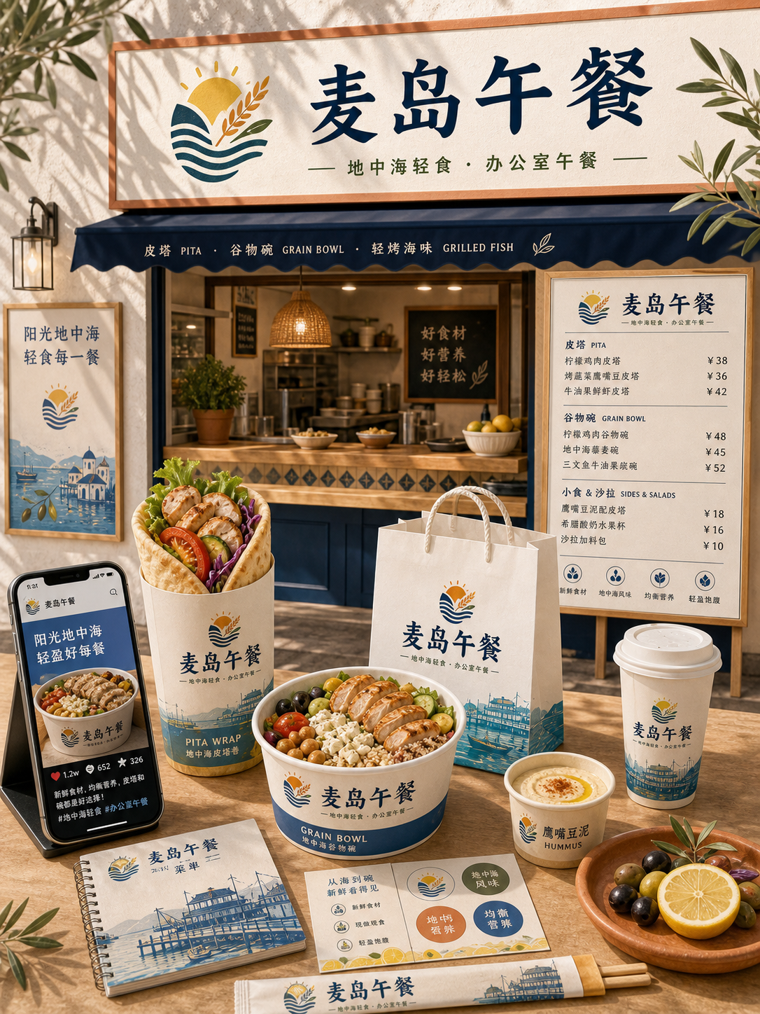 麦岛午餐地中海柠檬土陶风小红书品牌封面