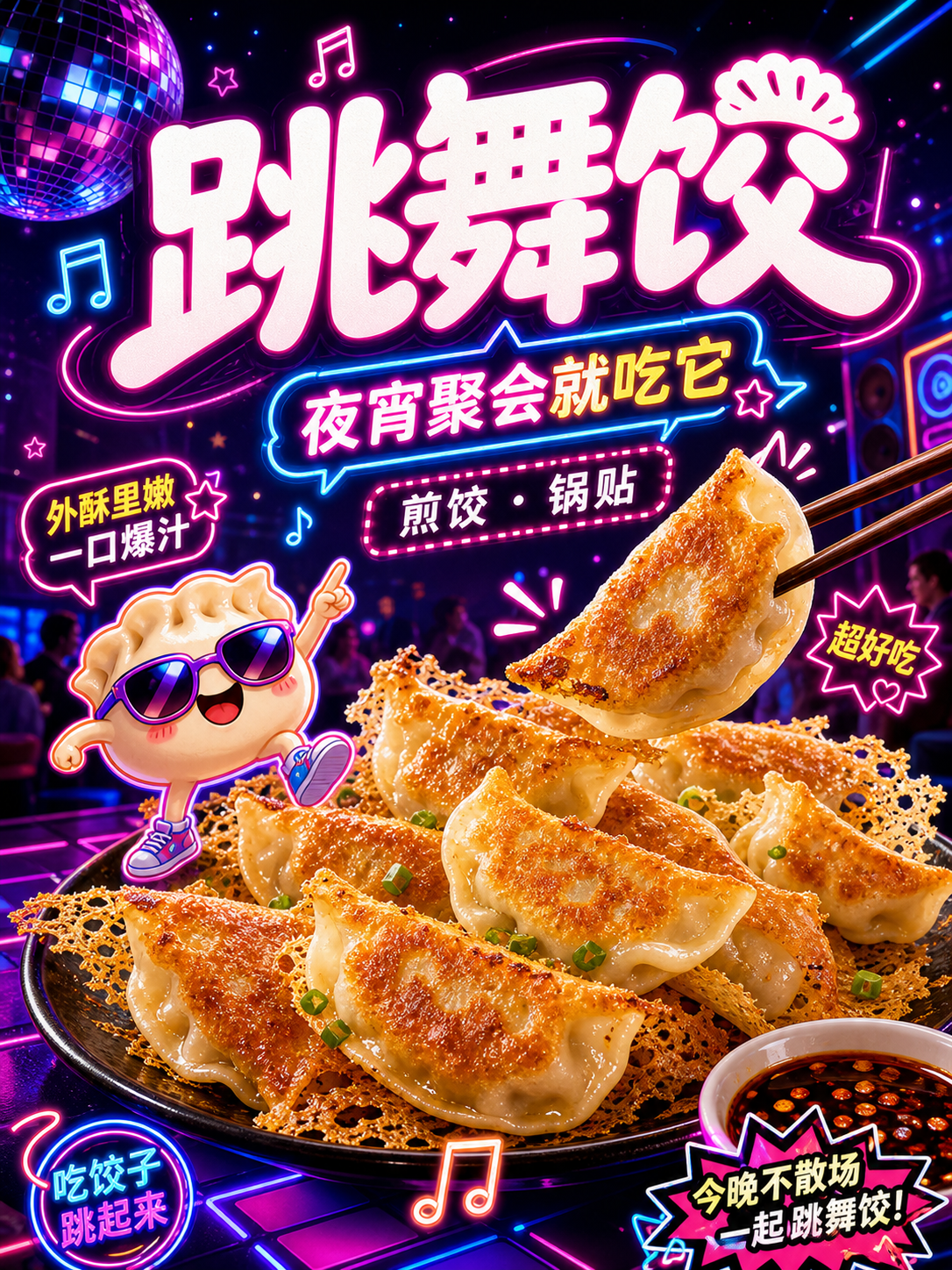 跳舞饺霓虹舞池饺子风小红书品牌封面