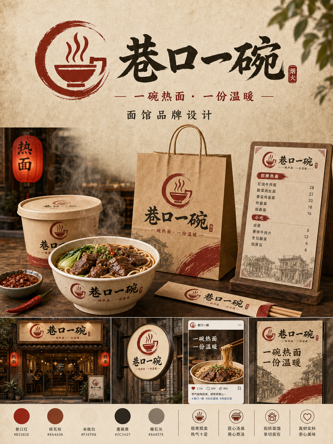 巷口一碗街坊烟火风小红书品牌封面