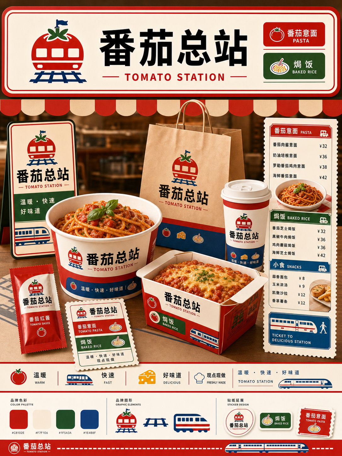 番茄总站红绿车站快餐风小红书品牌封面