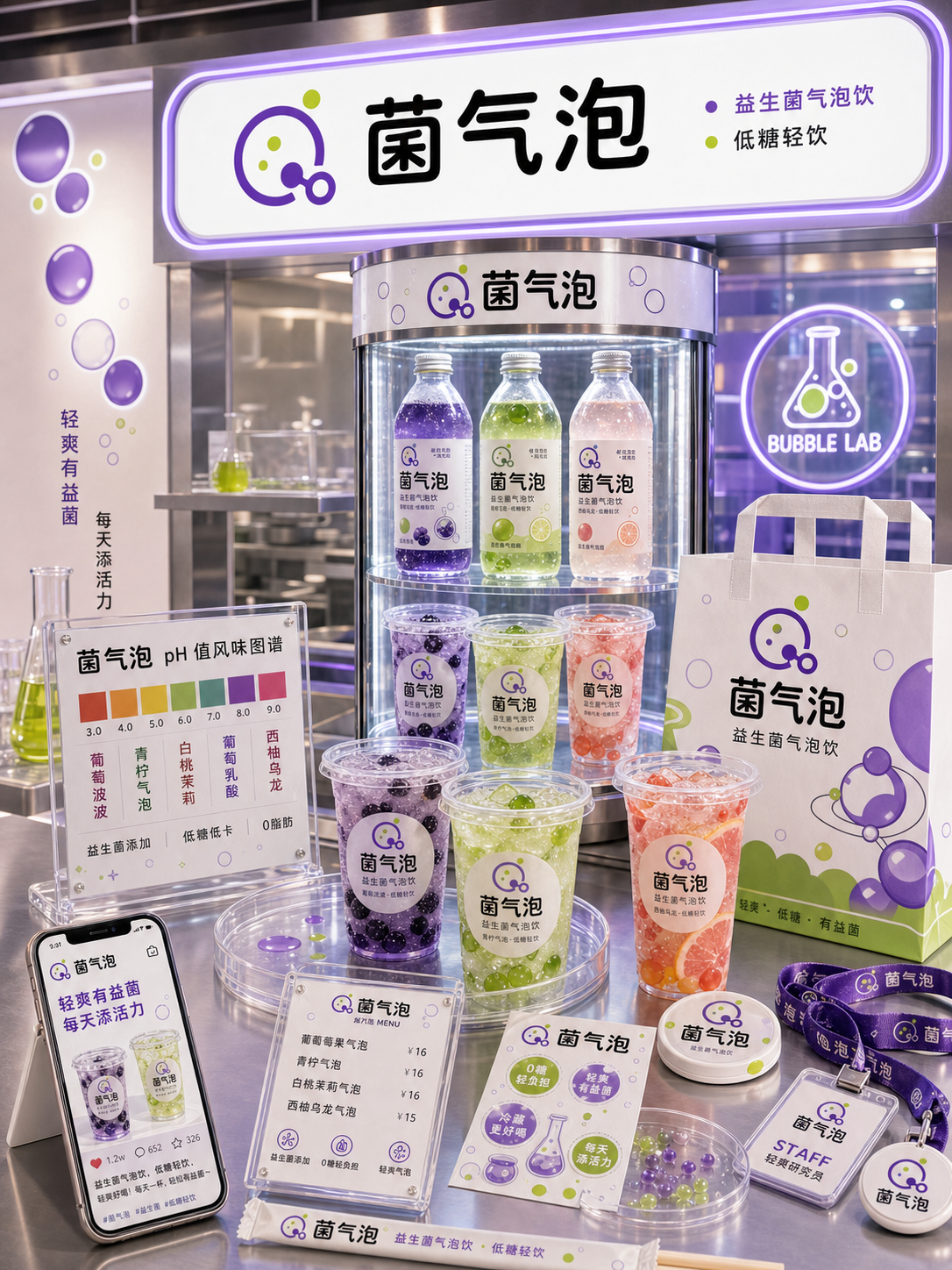 菌气泡实验室气泡波普风小红书品牌封面