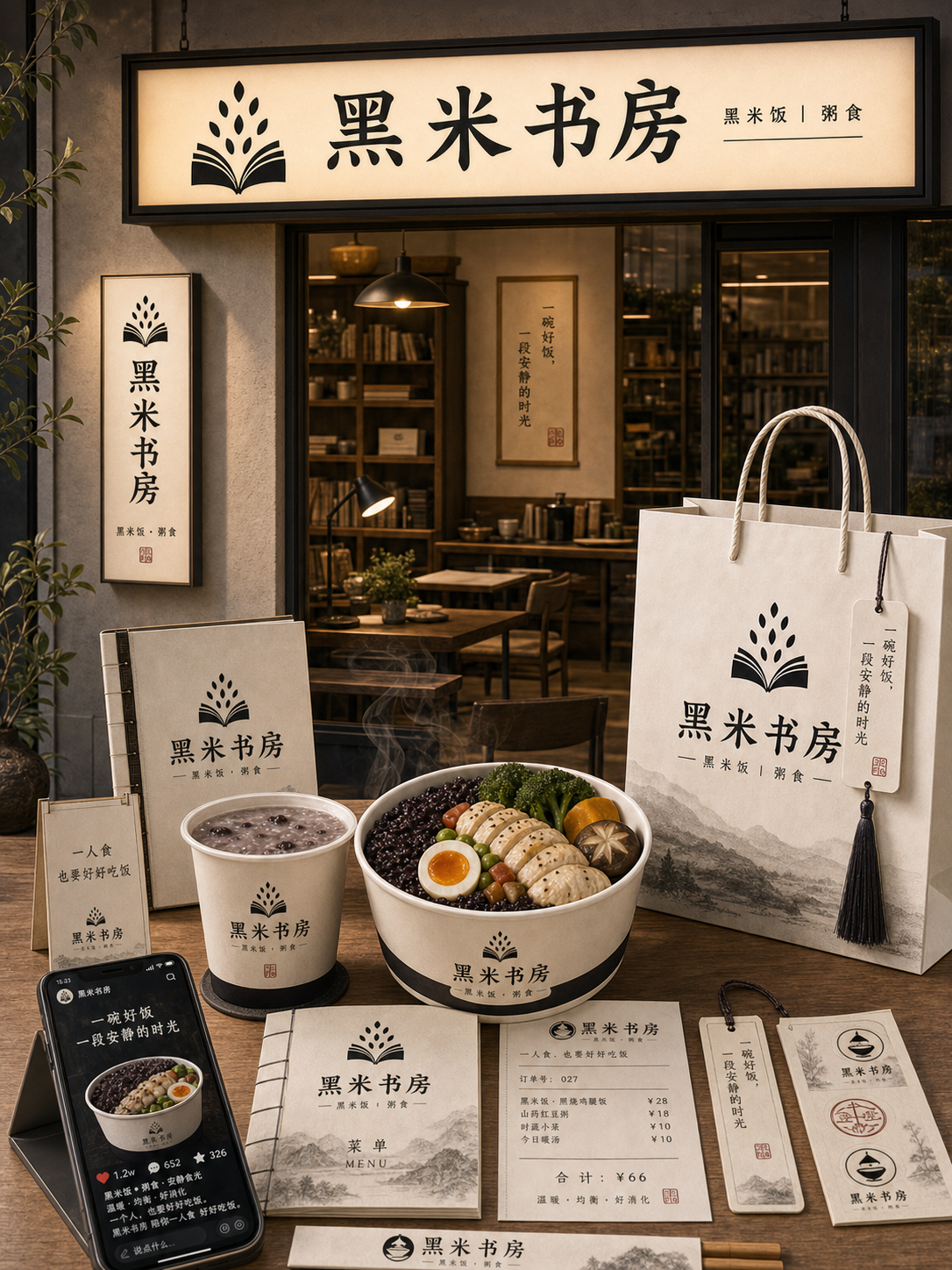 黑米书房墨白书房极简风小红书品牌封面