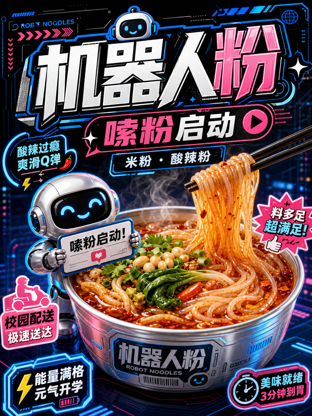 机器人粉机器人表情包未来粉店风小红书品牌封面