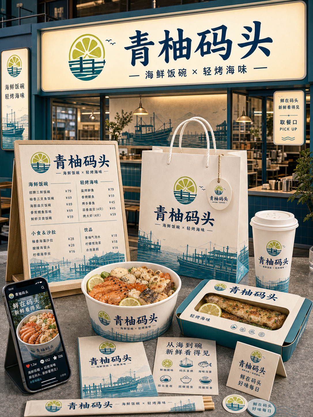 青柚码头海盐蓝橙清爽风小红书品牌封面