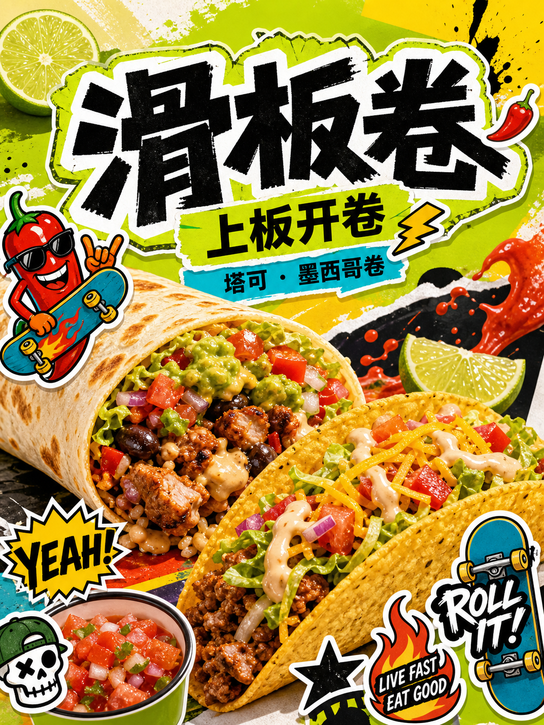 滑板卷滑板街头贴纸拉美风小红书品牌封面