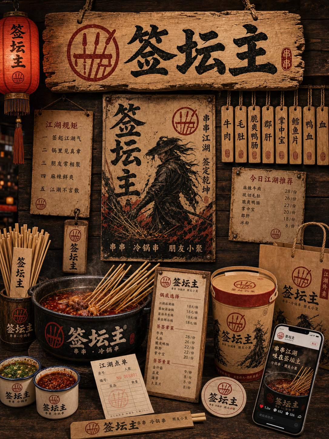 签坛主江湖告示木牌风小红书品牌封面