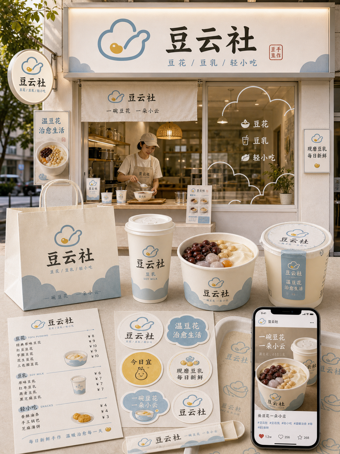 豆云社云朵豆乳治愈风小红书品牌封面