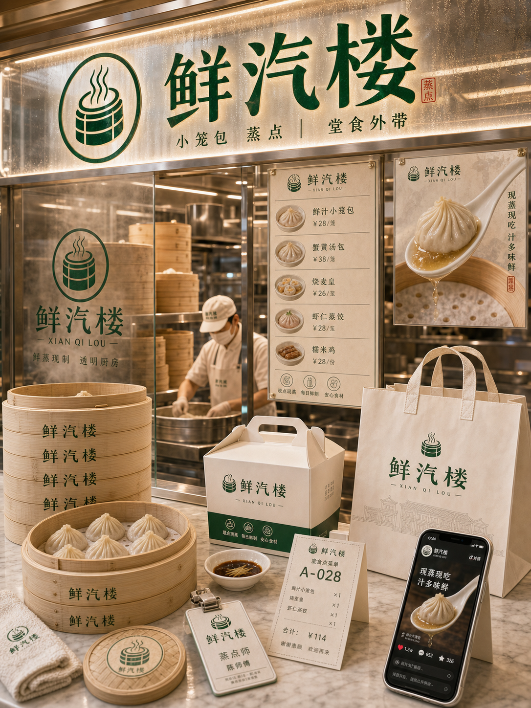 鲜汽楼透明蒸汽玻璃风小红书品牌封面
