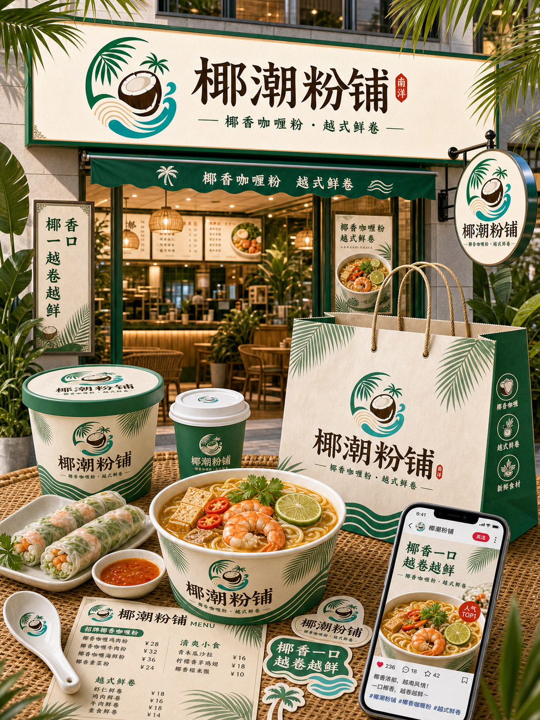 椰潮粉铺热带椰香粉铺风小红书品牌封面