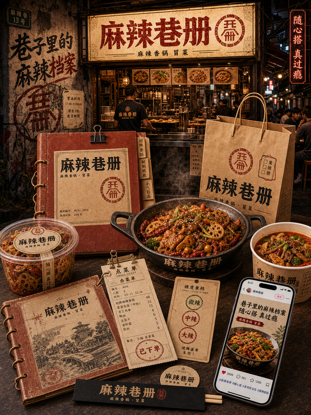 麻辣巷册巷口档案册涂写风小红书品牌封面