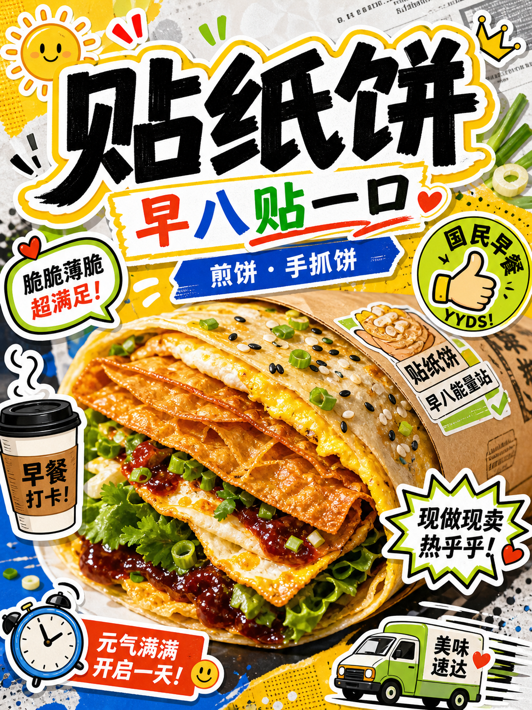 贴纸饼贴纸拼贴早餐风小红书品牌封面