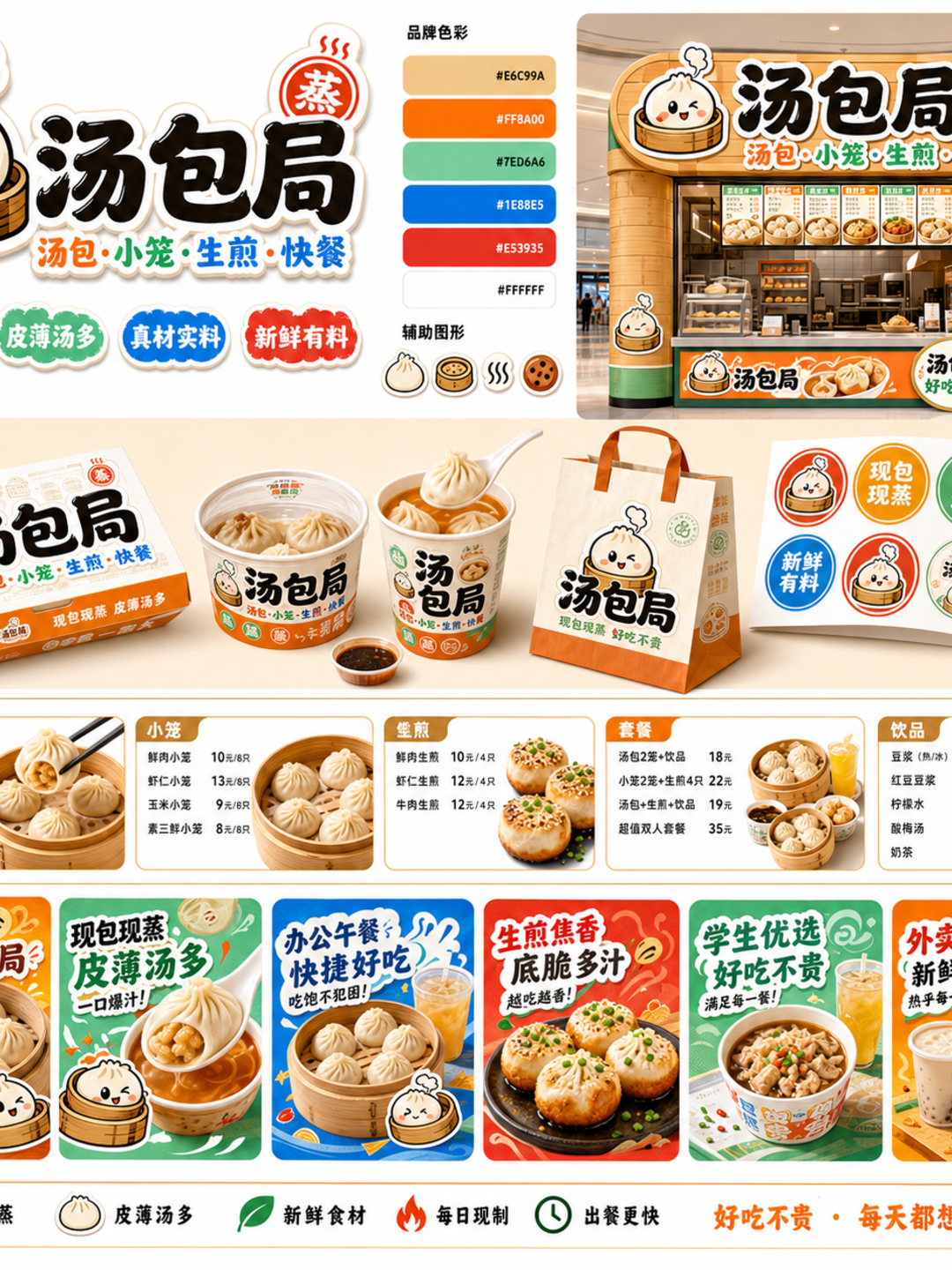 汤包局彩色贴纸蒸汽汤包风小红书品牌封面