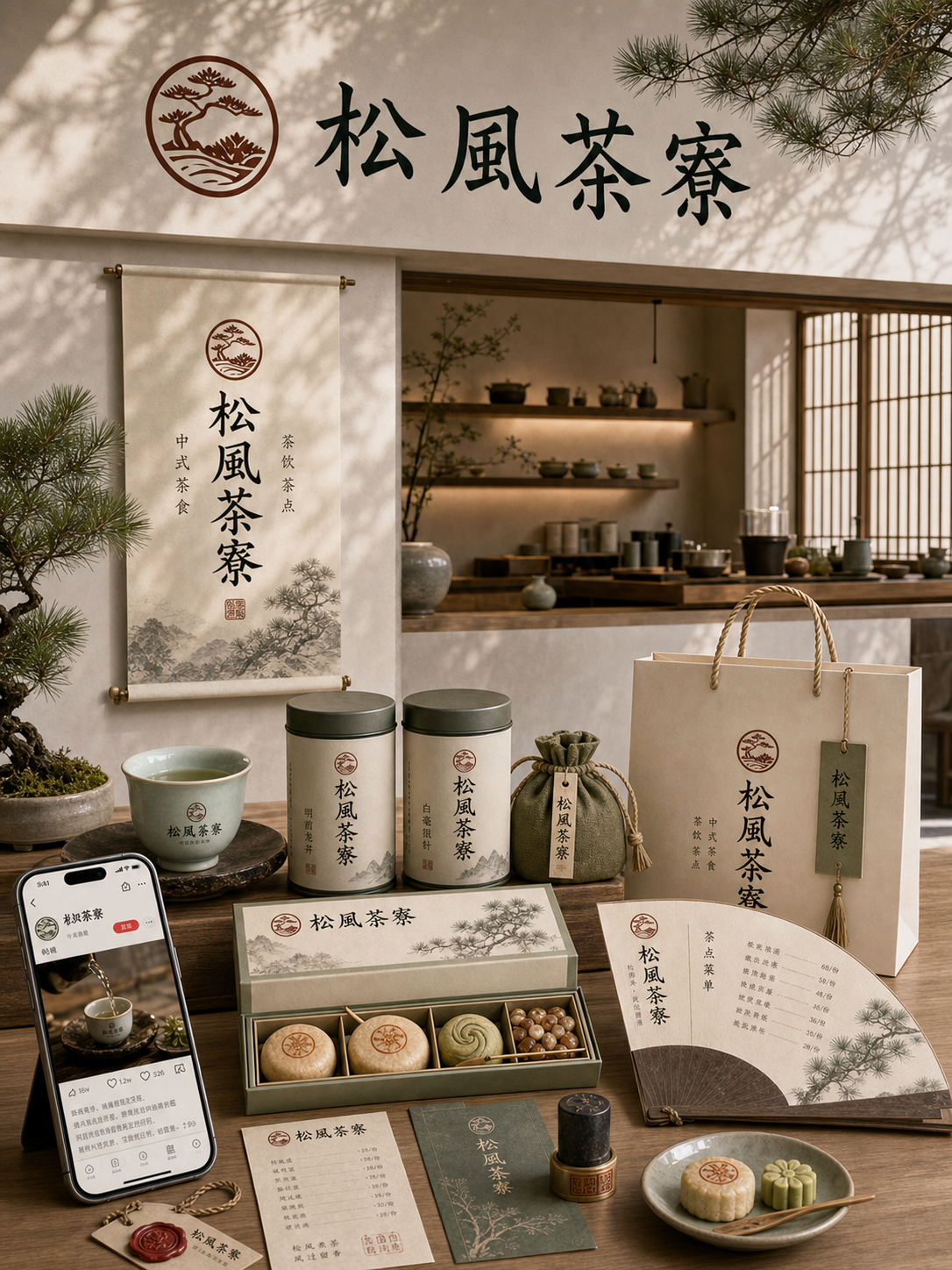 松风茶寮宋式留白文人风小红书品牌封面