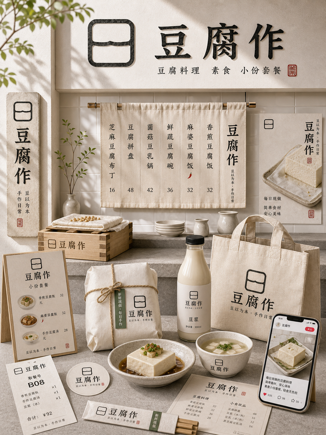 豆腐作白瓷工坊极简风小红书品牌封面