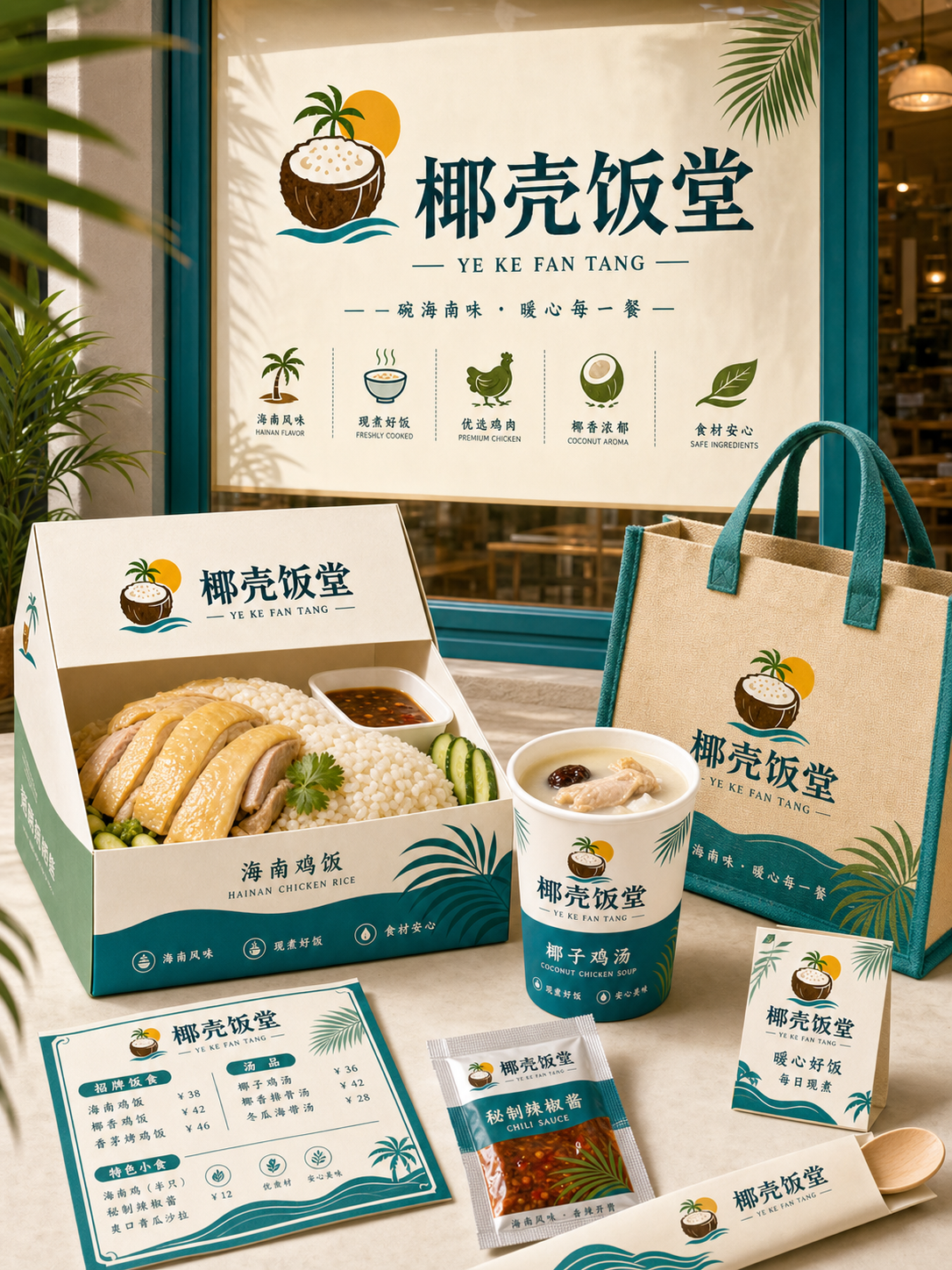 椰壳饭堂椰壳棕蓝热带风小红书品牌封面