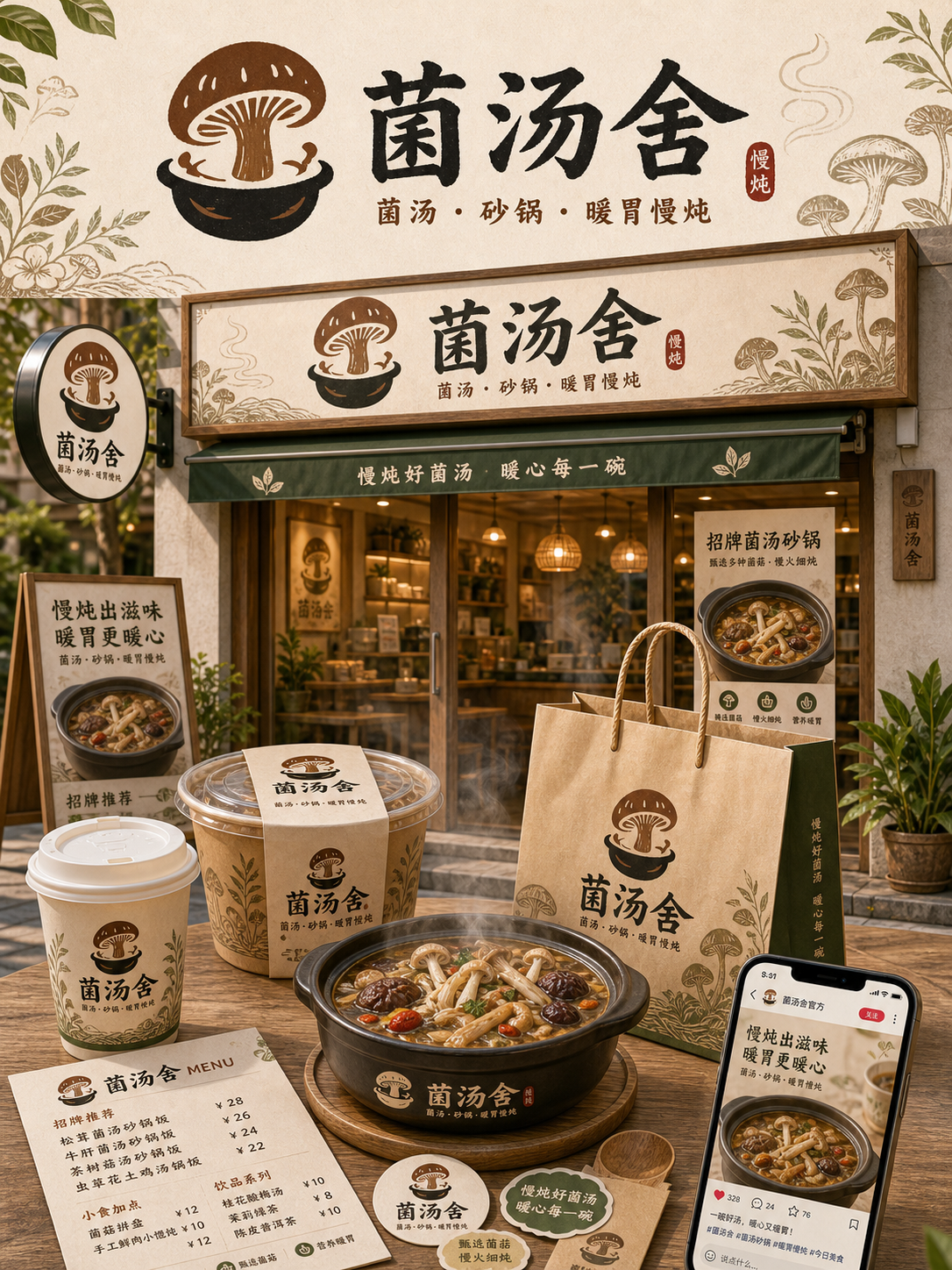 菌汤舍温润自然慢炖风小红书品牌封面